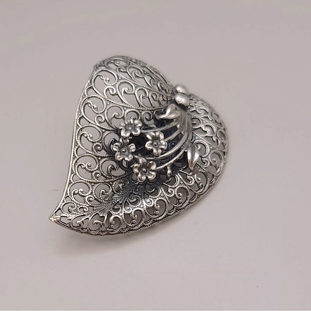 JewelArt Sterling Silver Metal Filigree Brooch